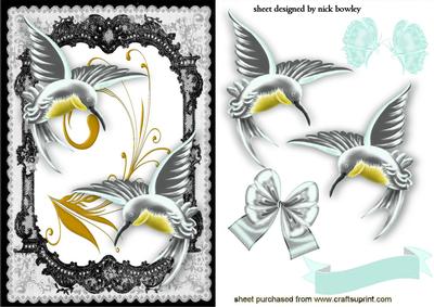 Beautiful Silver Humming Birds in Lace Frame