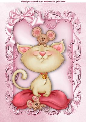 Cute Little Kitty with Playful Mice A4