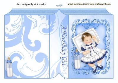 Sweet Baby Girl in Blue with Bottle Folded Book
