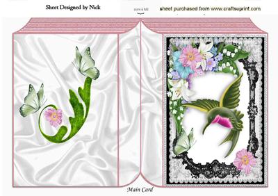 Pretty Humming Bird in Flace Frame of Flowers Folded Book