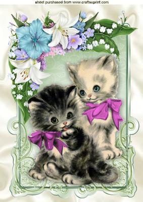 Vintage Kittens in Flower Frame A4