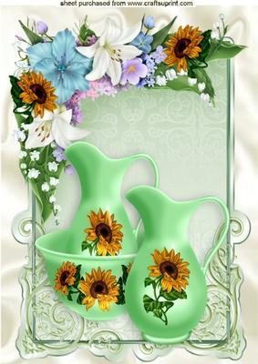 Pretty Green Basin with Pitcher and Sunflowers A4