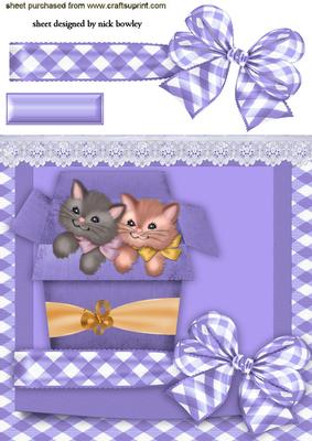 Little Kitties in a Box with Purple Bow