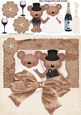 Just Married Cute Wedding Teddies in Photo Frame with Bow
