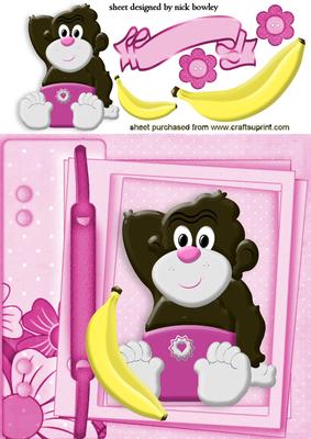 Baby Monkey in Pink Nappy on a Scrapbook Page