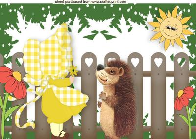 Sunny Bonnet Girl in Yellow with Cute Hedgehog A4