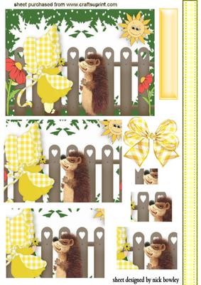 Sunny Bonnet Girl in Yellow with Hedgehog Pyramids