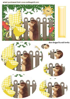 Sunny Bonnet Girl in Yellow with Hedgehog Oval Pyramids