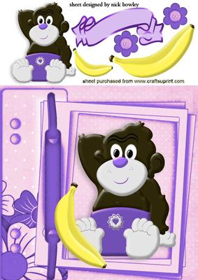 Baby Monkey in Purple Nappy on Scrapbook Page