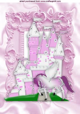 Magical Flying Horse with Pink Castle in Frame A4