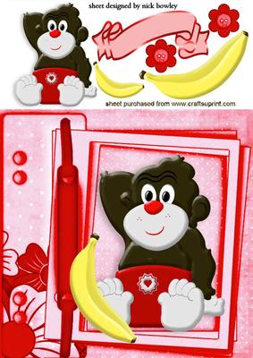 Cute Baby Monkey in Red Nappy on a Scrapbook Page