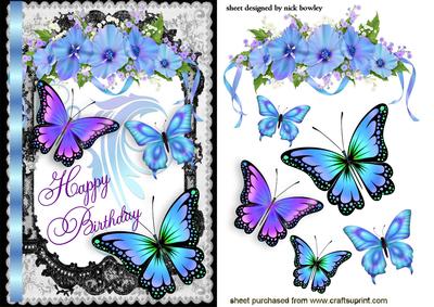 Butterflies and Flowers in Lace Frame