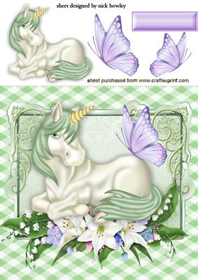 Little Green Unicorn with Butterflies