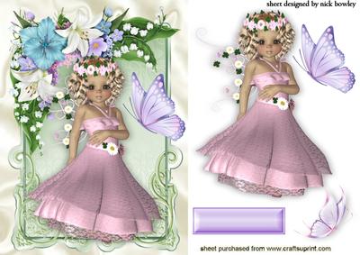 Little Flower Girl with Pretty Butterflies