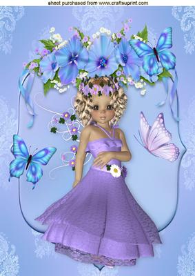 Pretty in Purple Flower Girl with Butterflies A4