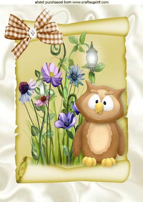 Cute Little Owl with Flowers on A4 Scroll A4