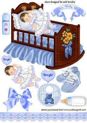 Sweet Baby Girl in Pretty Blue with Scrapbook Elements