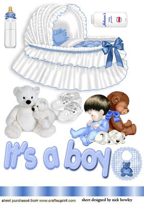 It's a Boy!, Cute Little Baby Boy with Scrapbook Elements A4