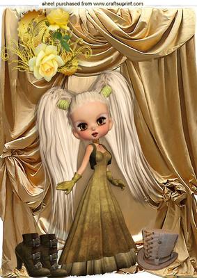 Steampunk Lady with Her Hat and Shoes in Gold Drapes A4