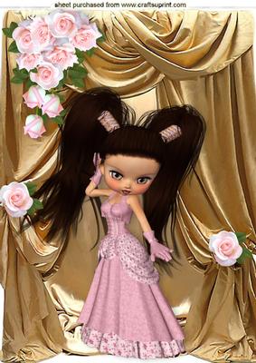Strike That Pose Pretty Lady with Pink Roses and Drapes A4