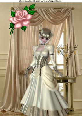 Elegant Steampunk Lady with Pink Rose and Drapes A4