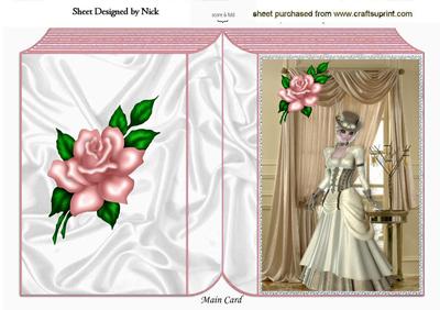 Elegant Steampunk Lady with Rose and Drapes Folded Book