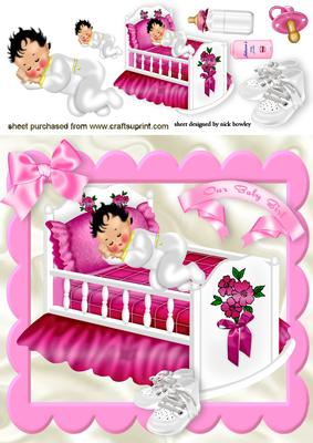 Our Baby Girl in Pink Frill Cot with Bow