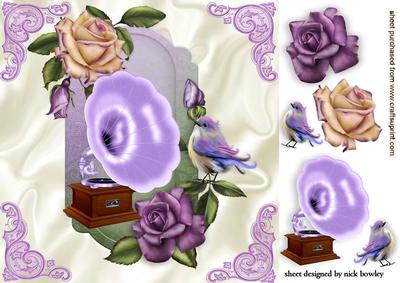 Gorgeous Rose Plaque with Gramophone and Little Bird