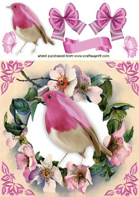 Flower Frame with Butterflies and Robin