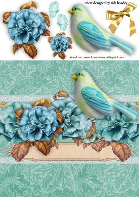 Enchanted with Blue Bird in Flower Frame with Butterflies