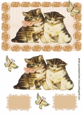 Cute Vintage Cats in Elegant Rose Frame Decoupage