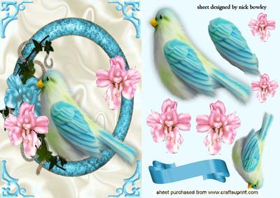 Pretty Blue Bird in Ring of Flowers