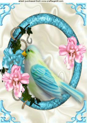 Pretty Blue Bird in Ring of Flowers A4