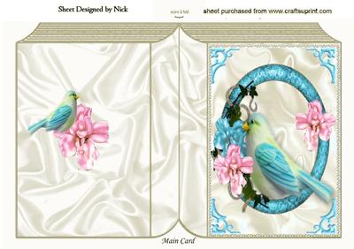Pretty Blue Bird in Ring of Flowers Folded Book