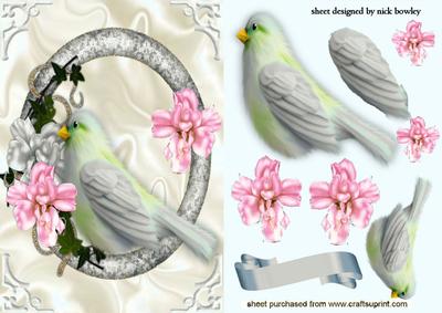 Pretty Silver Bird in Ring of Flowers