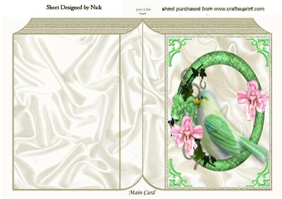 Pretty Green Bird in Flower Frame Folded Book