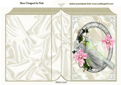 Pretty Silver Bird in Ring of Flowers Folded Book