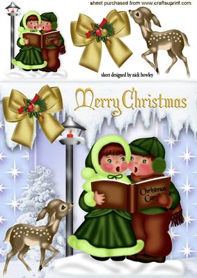 Carol Singers with Cute Little Deer in the Snow