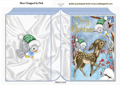 Cute Little Deer with Little Bird in the Snow Folded Book