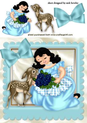 Pretty Lady with Flowers and Cute Little Deer