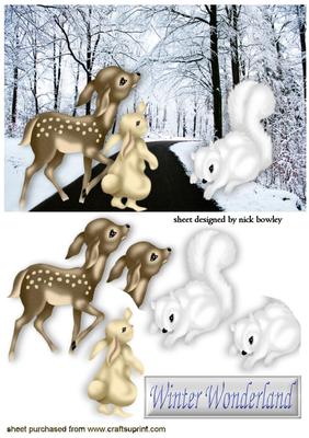 On a Snow Road Cute Little Deer with Friends