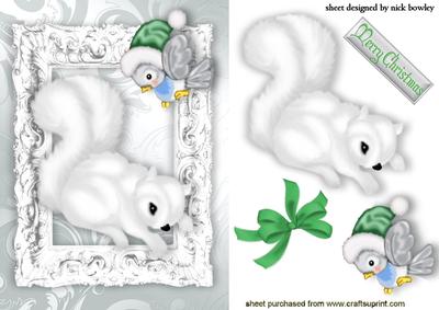 Snowy White Squirrel and Cute Little Bird