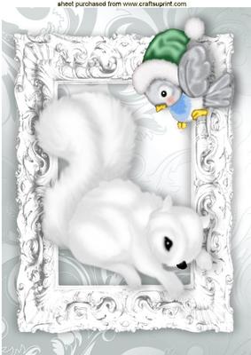 Snowy White Squirrel with Cute Little Bird A4