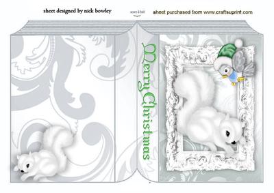 Snowy White Squirrel with Cute Little Bird Folded Book
