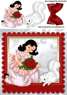 Pretty Lady with Red Roses and White Squirrel