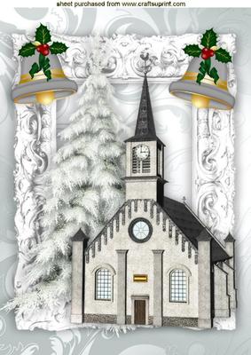 Church in the Snow with Christmas Bells A4