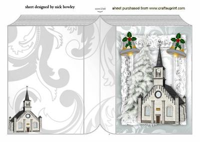 Church in the Snow with Christmas Bells Folded Book