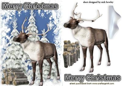 Reindeer in the Snow with Snowy Tree