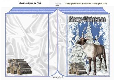 Reindeer in the Snow with Snowy Tree Folded Book
