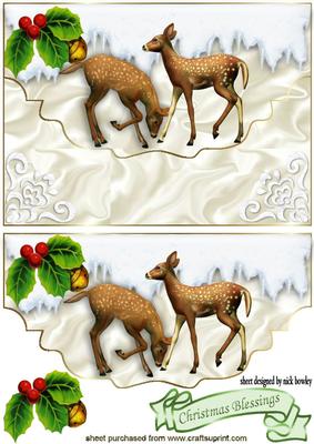 Playful Deers in the Snow on Scalloped Envelope